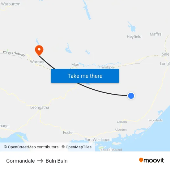 Gormandale to Buln Buln map