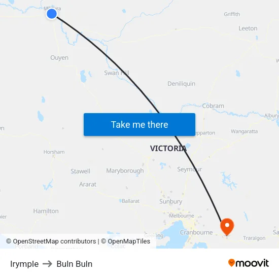 Irymple to Buln Buln map