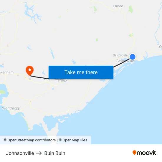Johnsonville to Buln Buln map
