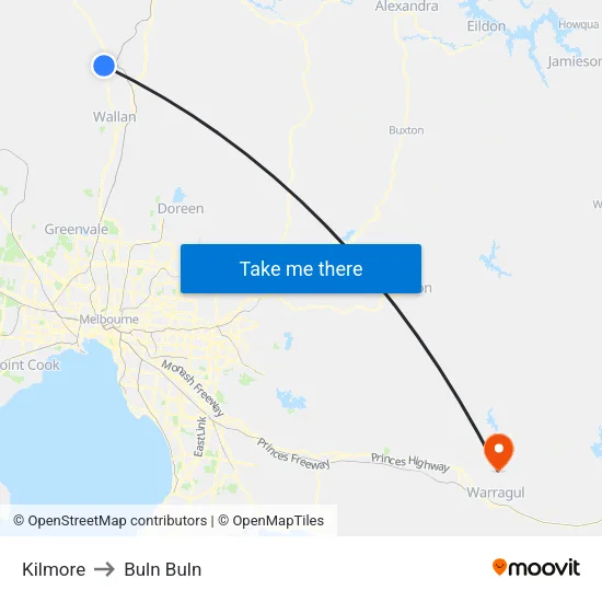 Kilmore to Buln Buln map