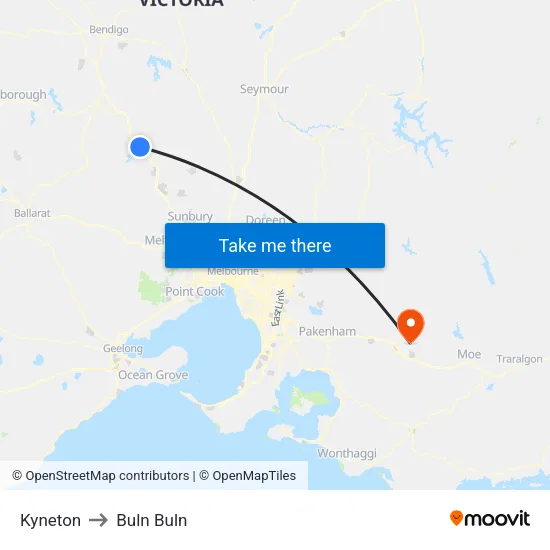 Kyneton to Buln Buln map