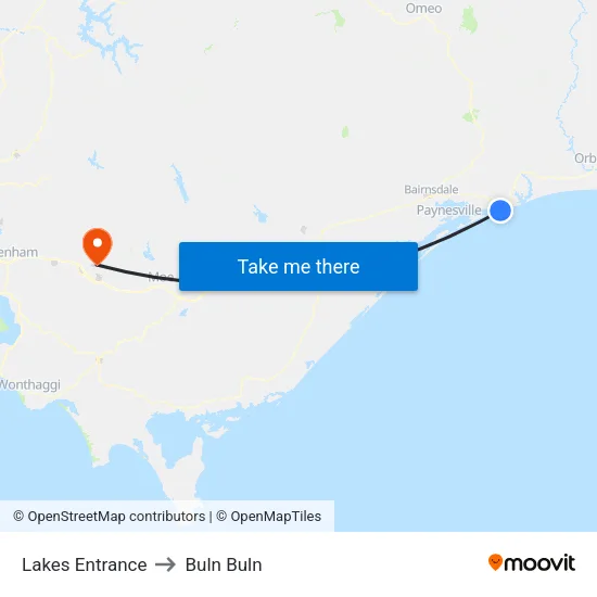 Lakes Entrance to Buln Buln map
