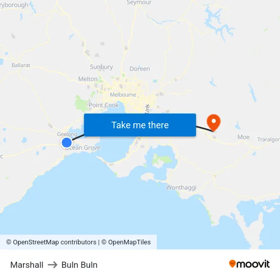 Marshall to Buln Buln map