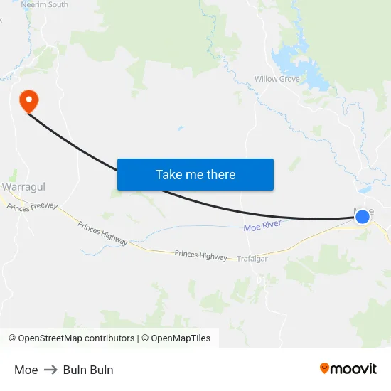 Moe to Buln Buln map