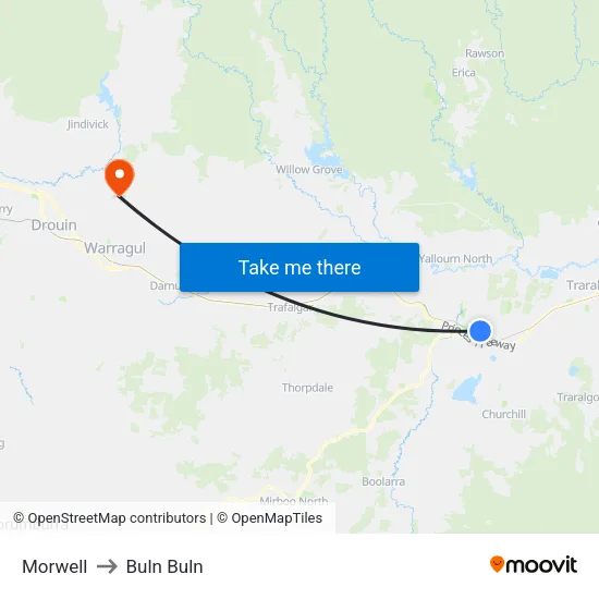 Morwell to Buln Buln map
