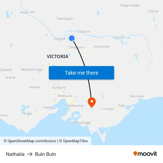 Nathalia to Buln Buln map