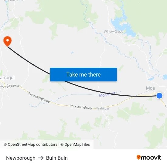 Newborough to Buln Buln map