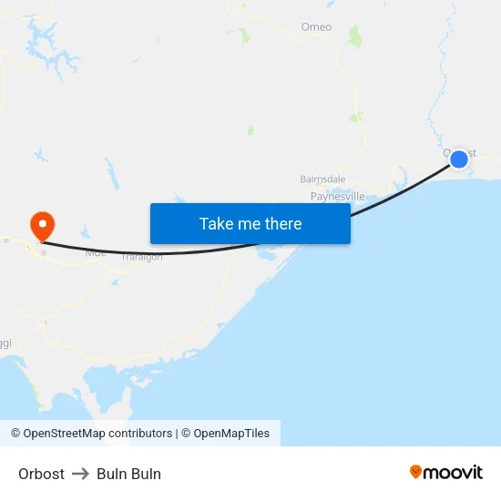 Orbost to Buln Buln map