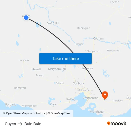 Ouyen to Buln Buln map