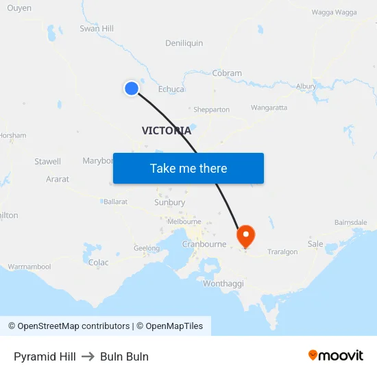 Pyramid Hill to Buln Buln map