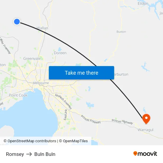 Romsey to Buln Buln map
