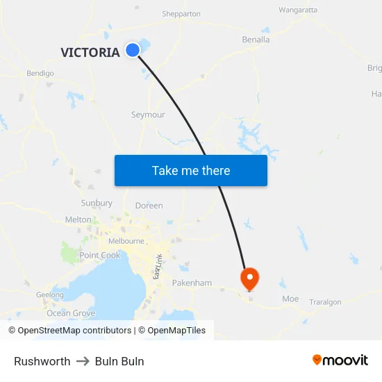 Rushworth to Buln Buln map