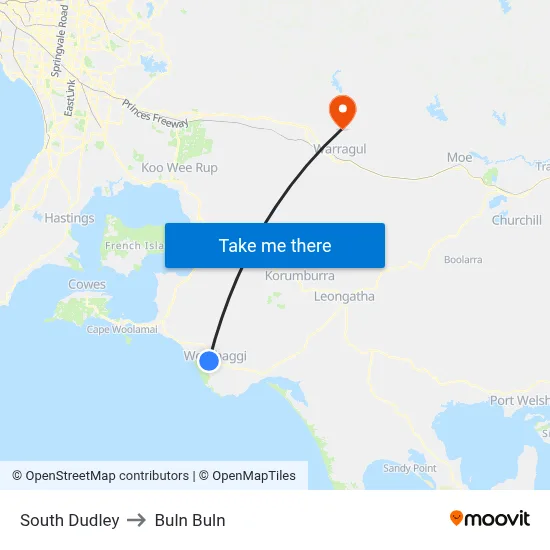 South Dudley to Buln Buln map