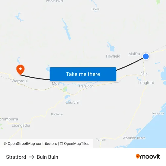 Stratford to Buln Buln map