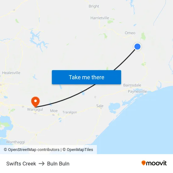 Swifts Creek to Buln Buln map