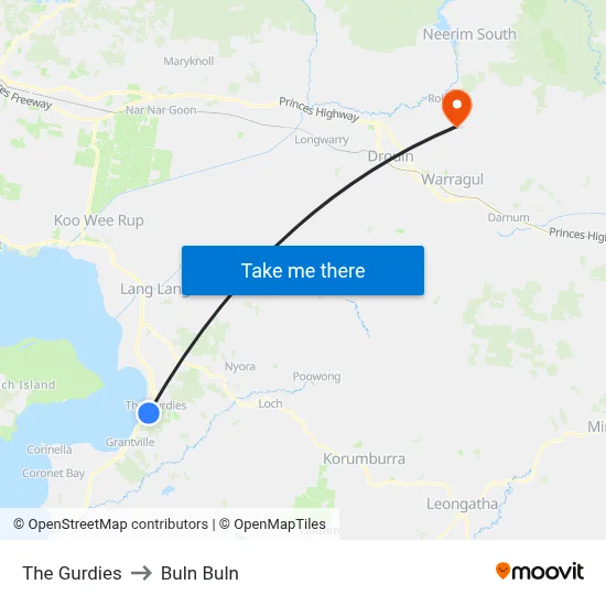 The Gurdies to Buln Buln map