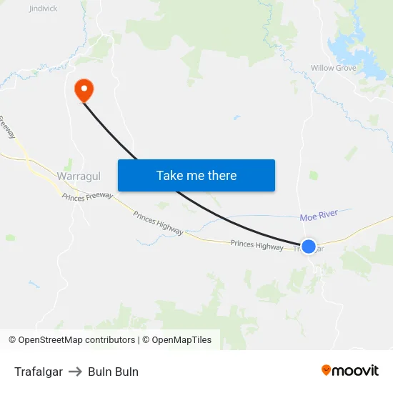 Trafalgar to Buln Buln map