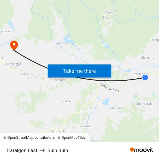 Traralgon East to Buln Buln map
