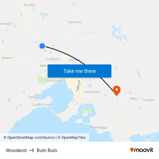 Woodend to Buln Buln map