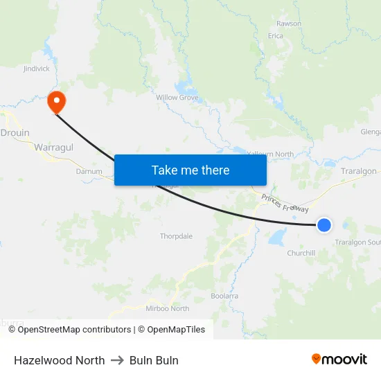 Hazelwood North to Buln Buln map