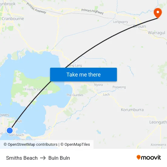 Smiths Beach to Buln Buln map