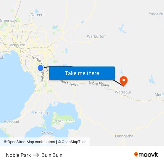 Noble Park to Buln Buln map