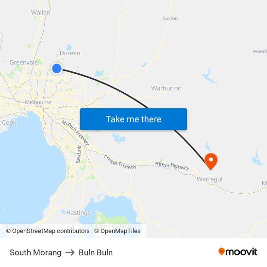 South Morang to Buln Buln map