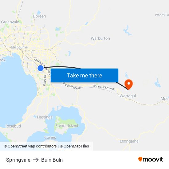 Springvale to Buln Buln map