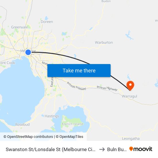 Swanston St/Lonsdale St (Melbourne City) to Buln Buln map