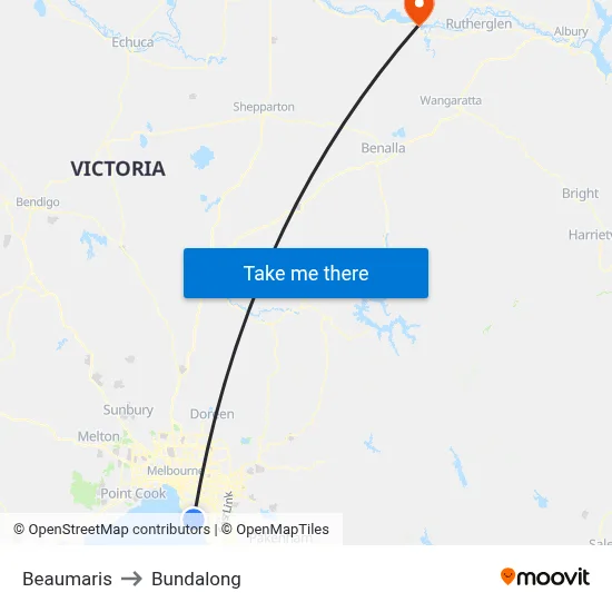 Beaumaris to Bundalong map