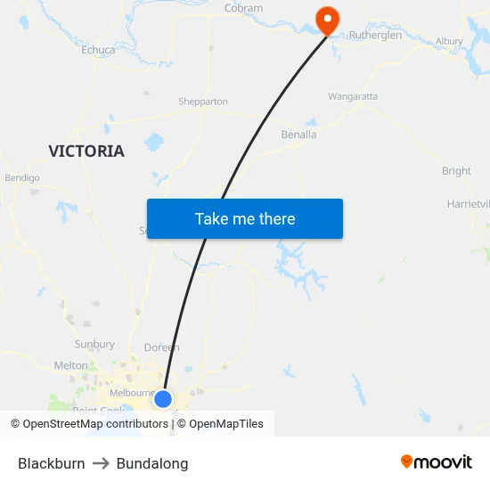 Blackburn to Bundalong map