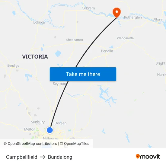 Campbellfield to Bundalong map