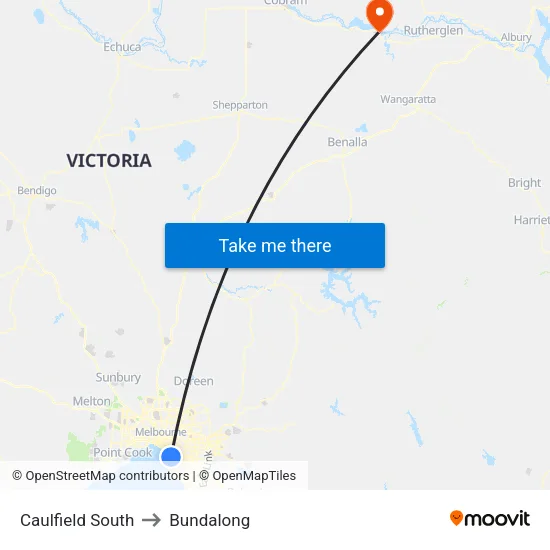 Caulfield South to Bundalong map