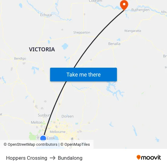 Hoppers Crossing to Bundalong map