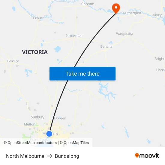 North Melbourne to Bundalong map