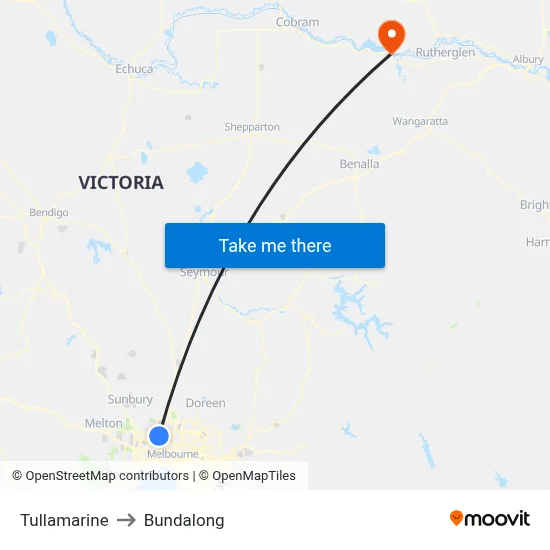 Tullamarine to Bundalong map