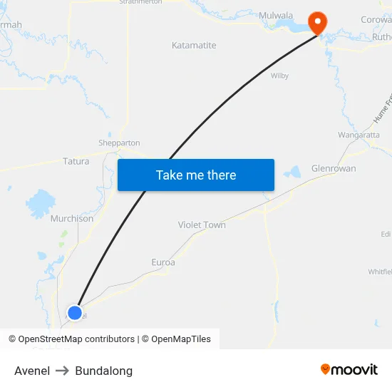 Avenel to Bundalong map