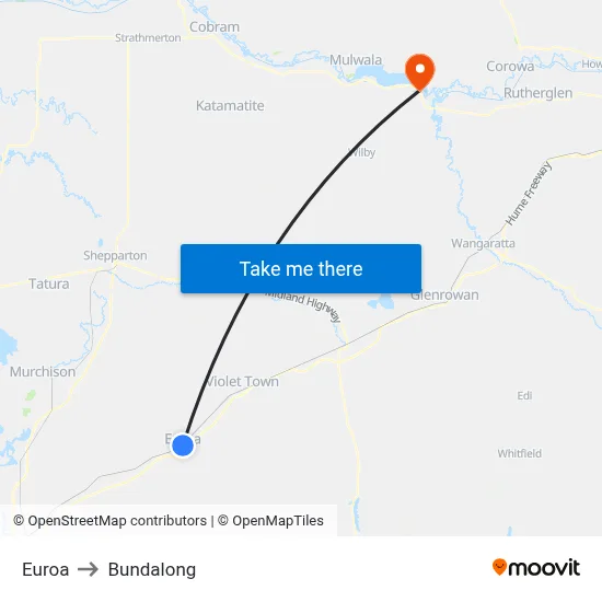 Euroa to Bundalong map