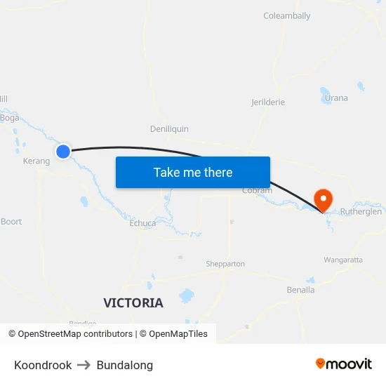 Koondrook to Bundalong map