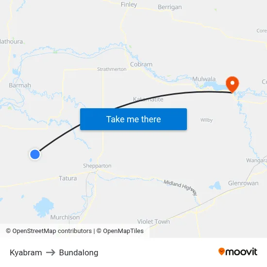 Kyabram to Bundalong map