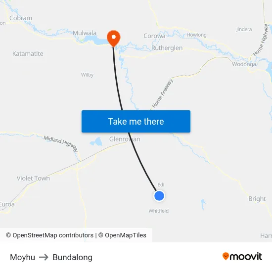 Moyhu to Bundalong map