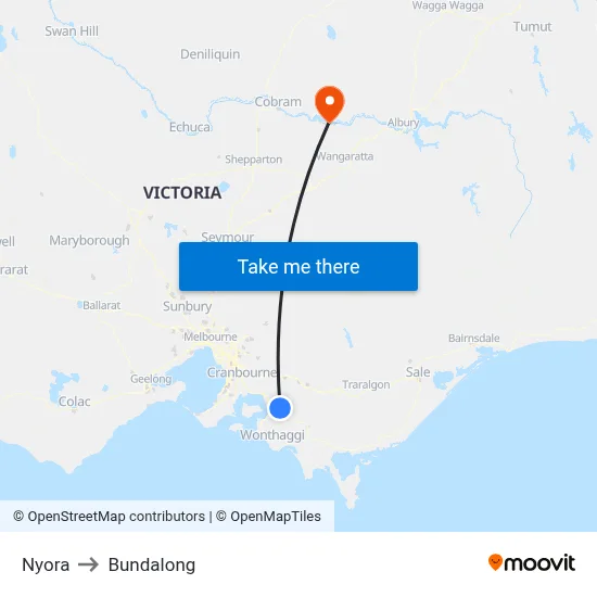 Nyora to Bundalong map