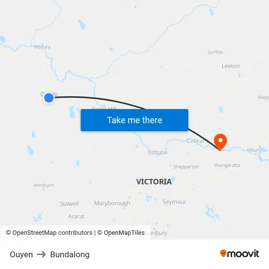 Ouyen to Bundalong map