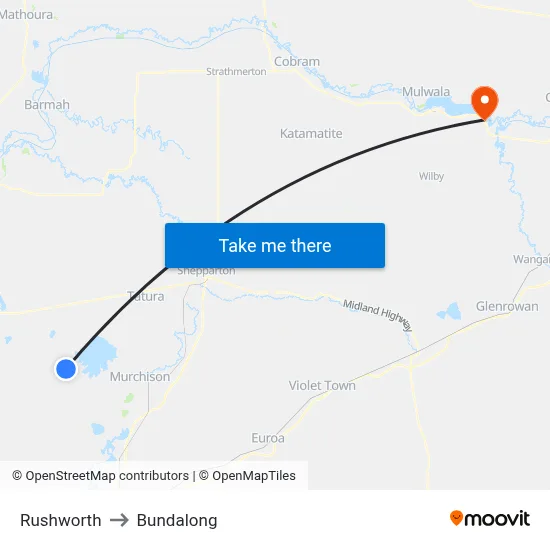 Rushworth to Bundalong map