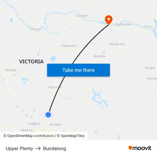 Upper Plenty to Bundalong map