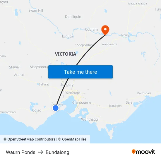 Waurn Ponds to Bundalong map