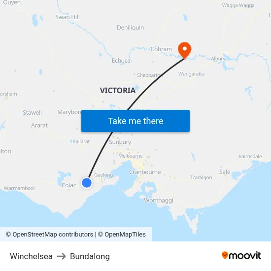 Winchelsea to Bundalong map