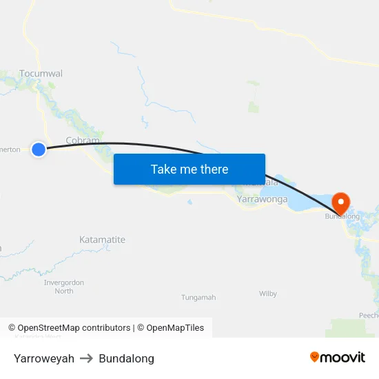 Yarroweyah to Bundalong map