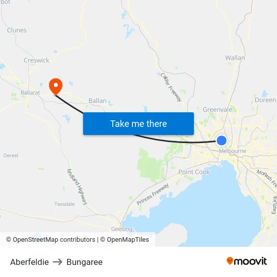 Aberfeldie to Bungaree map