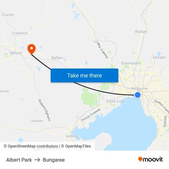 Albert Park to Bungaree map